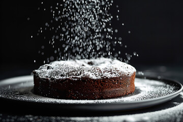 Poster - Dusting Powdered Sugar on Chocolate Cake - High Contrast