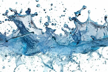 Poster - Waves of blue water swirls splashing on a clear PNG background.