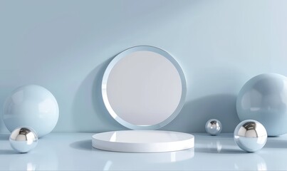 Poster - Minimal pastel color design concept for mock up and displaying product background. 3D render.