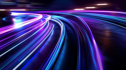 Poster - colorful glowing neon trails. motion blur long time effect. technology 5g concept. laser beam sparkl