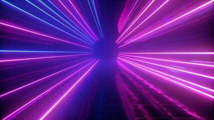 Wall Mural - The image shows a blue purple light line weaving through a dark background, and a warp in space taking place at hyper speed.