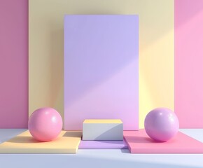 Poster - Abstract minimalist geometric forms in three dimensions. Pink coral luxury podium display for your designs. Fashion show stage, pedestal, and shopfront displayed in colorful themes.