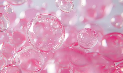 Poster - Closeup 3D illustration of collagen skin serum on pink background. Concept of skin care cosmetics solution. 3D rendering.