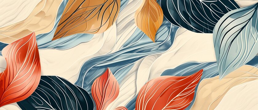 An abstract art background with hand drawn line texture modern. Natural decoration in a luxury style with leaves.