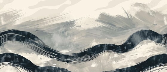 Poster - Modern brush stroke background with Japanese wave pattern. Painting brush elements.