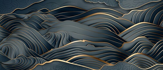 Poster - An Asian pattern with a Japanese pattern. Chinese sea in oriental arts. Hand-drawn waves.
