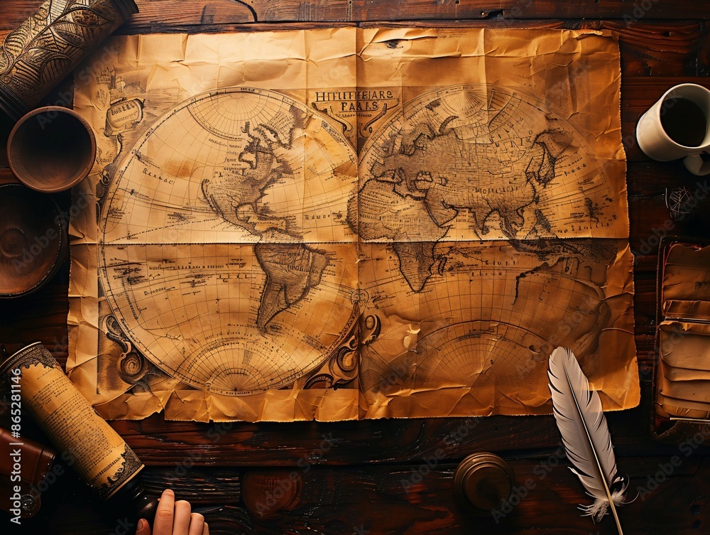 explorer desk features Treasure map antique nautical chart navigation ...