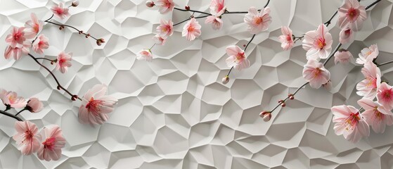 Canvas Print - Background with cherry blossoms and geometric elements. Japanese template modern.