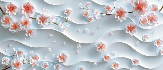 Wall Mural - Cherry blossom elements in Japanese pattern modern. Geometric background with flower icons. Asian template.