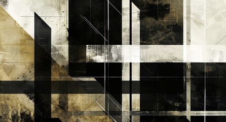 Wall Mural - a black and white abstract painting with a lot of squares and lines