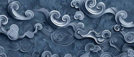 Poster - Cloud element with ocean background in oriental style in Chinese template.