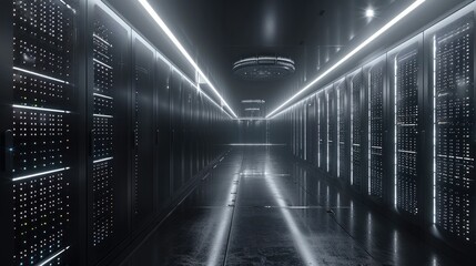 Leinwandbilder - A data storage racks, in a dark-and-white color scheme, offering both functionality and a sleek, modern aesthetic. Generative AI.