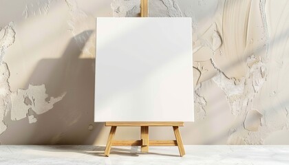 Sticker - Blank canvas on wooden easel against light background