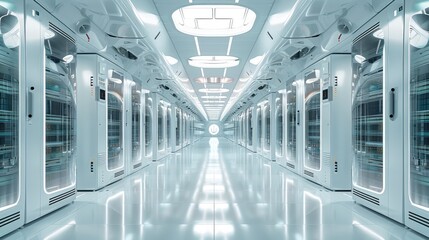 Leinwandbilder - A big modern server park, futuristic, white, modern feeling. Generative AI.