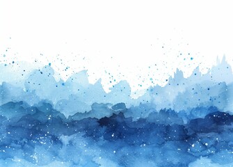 Wall Mural - Watercolor gradient rectangle texture in sky blue. Painted abstract background with watercolour stains isolated on white. Hand drawn aquarelle template with rounded edges.