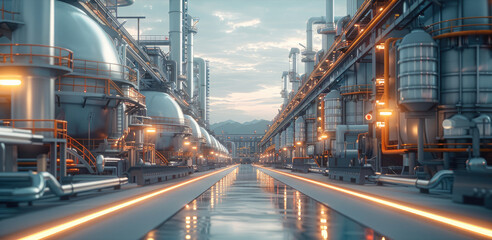 Aufkleber - Futuristic smart factory industry landscape realistic. Generative AI.