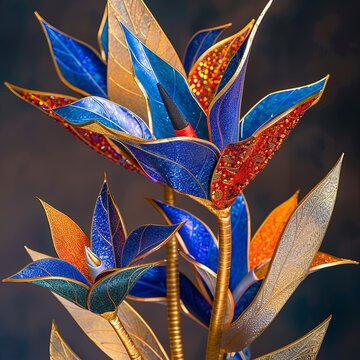 An sculpture of 3 strelitzia flowers in style 