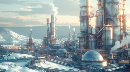 Aufkleber - Futuristic smart factory industry landscape realistic. Generative AI.