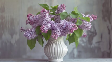 Wall Mural - Lilac flowers in a white container