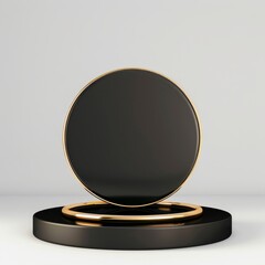 Poster - Stunning 3D empty podium stand display with a black golden base. Simple pedestal display for your product.