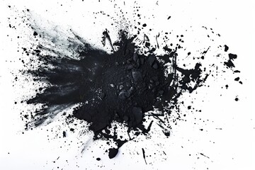 An abstract black ink liquid splashing, drops, brush strokes, stain grunge isolated on a transparent white background.