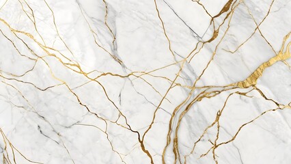 Wall Mural - White marble surface with interwoven gold veins. Luxurious background for elegant designs.