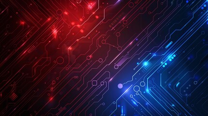 Aufkleber - Futuristic circuit board design with glowing red and blue lights. Digital technology theme. Suitable for tech backgrounds, innovation concepts, and modern designs. AI