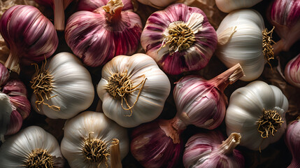 Wall Mural - fresh garlic Top down view background poster 