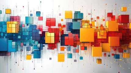 Leinwandbilder - Abstract colorful geometric square border pattern on white background. Generative AI.