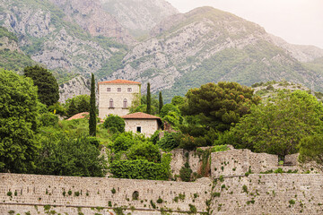 Wall Mural - Ancient fortress ruins in Bar, Montenegro, perched on rugged mountains.