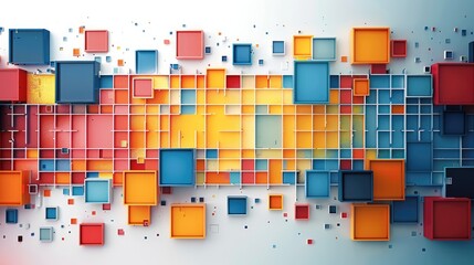 Leinwandbilder - Abstract colorful geometric square border pattern on white background. Generative AI.