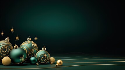 Wall Mural - Elegant Christmas Ornaments on a Dark Green Background