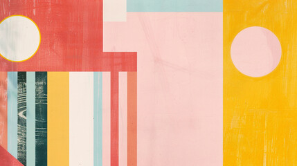 Wall Mural - Pale Pink & Mustard Suprematism art background