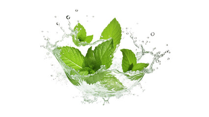 Wall Mural - mint with water splash cutout. isolated mint with water splash on transparent background