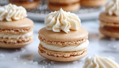 maple butter cream filled macarons with salted caramel
