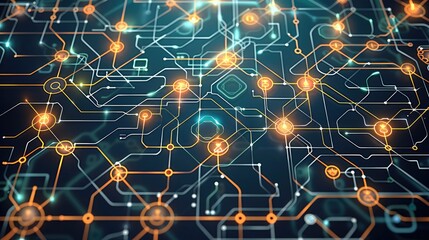 Poster - Design a visual that seamlessly blends the theme of people management and HR systems with the intricate aesthetics of electrical circuits. a network of interconnected. Generative AI.