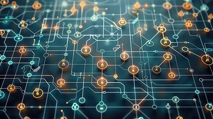Poster - Design a visual that seamlessly blends the theme of people management and HR systems with the intricate aesthetics of electrical circuits. a network of interconnected. Generative AI.