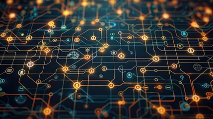 Poster - Design a visual that seamlessly blends the theme of people management and HR systems with the intricate aesthetics of electrical circuits. a network of interconnected. Generative AI.