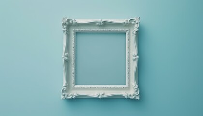 Minimal border composition featuring white vintage frame against pastel blue background