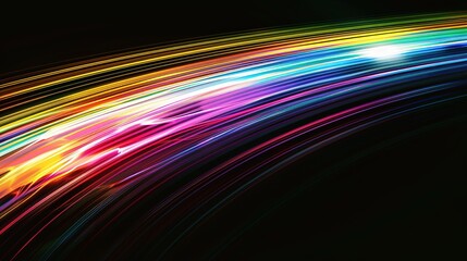 Sticker - Creative black background with rainbow flare overlay. Colorful streaks of light, vibrant colors on background