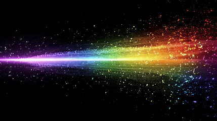 Sticker - Creative black background with rainbow flare overlay. Colorful streaks of light, vibrant colors on background