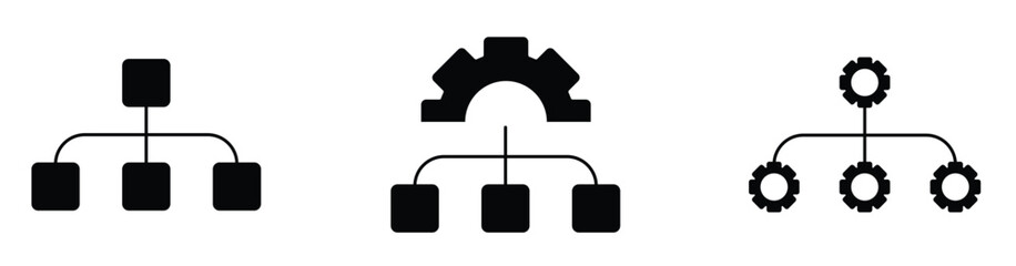 Wall Mural -  organization management with gear setting icon set teamwork structure hierarchy leadership diagram employee network symbol illustration. eps 10. stock vector