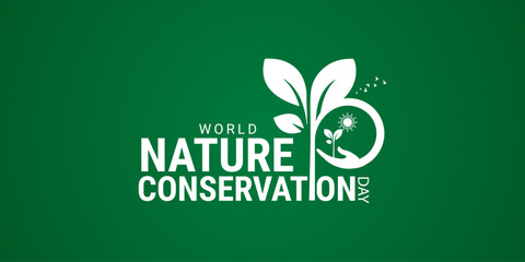 Wall Mural - World Nature Conservation Day typography logo lettering vector illustration,  emphasizing the importance of saving our planet on World Environment Day, Earth Day, and combating climate change.