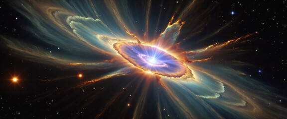 Illustrative depiction of a bright supernova explosion, the end of a star in the universe