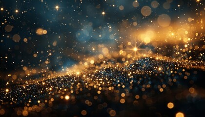 Poster - abstract image featuring a serene distribution of golden and dark blue bokeh lights creating a magic