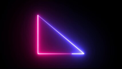 Poster - Glowing purple neon light line loop triangle animation. Neon light triangle frame animated