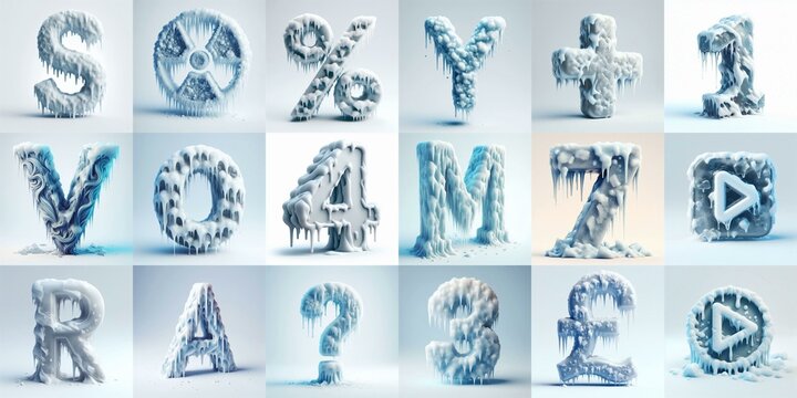 Ice and Snow Lettering Typeface. AI generated illustration