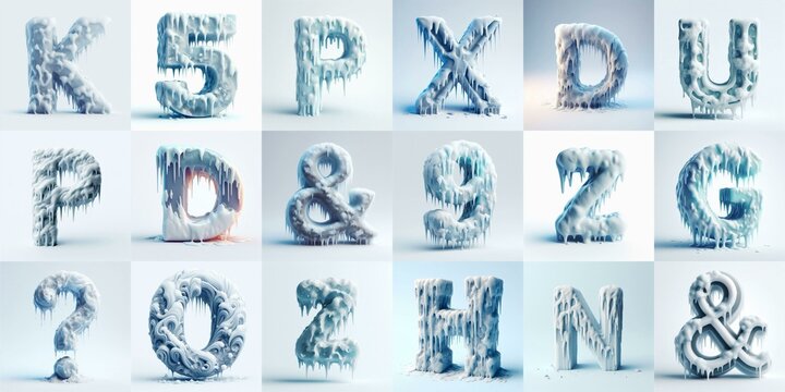 Ice and Snow Lettering Typeface. AI generated illustration