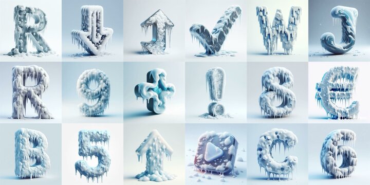 Ice and Snow Lettering Typeface. AI generated illustration