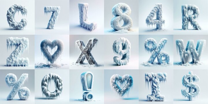 Ice and Snow Lettering Typeface. AI generated illustration